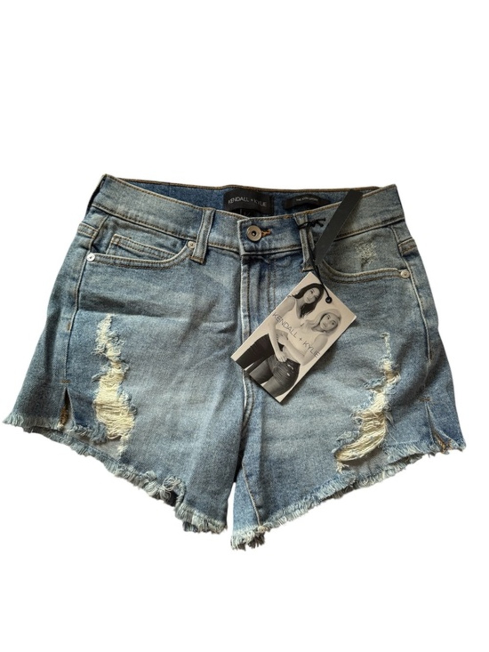 Kendall & Kylie Light Blue Distressed High-Rise Denim Shorts the icon shorts